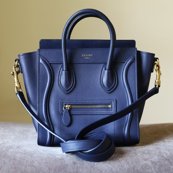 Céline Navy Blue Nano-Luggage Smooth Leather Crossbody Bag - Picture 1 of 15